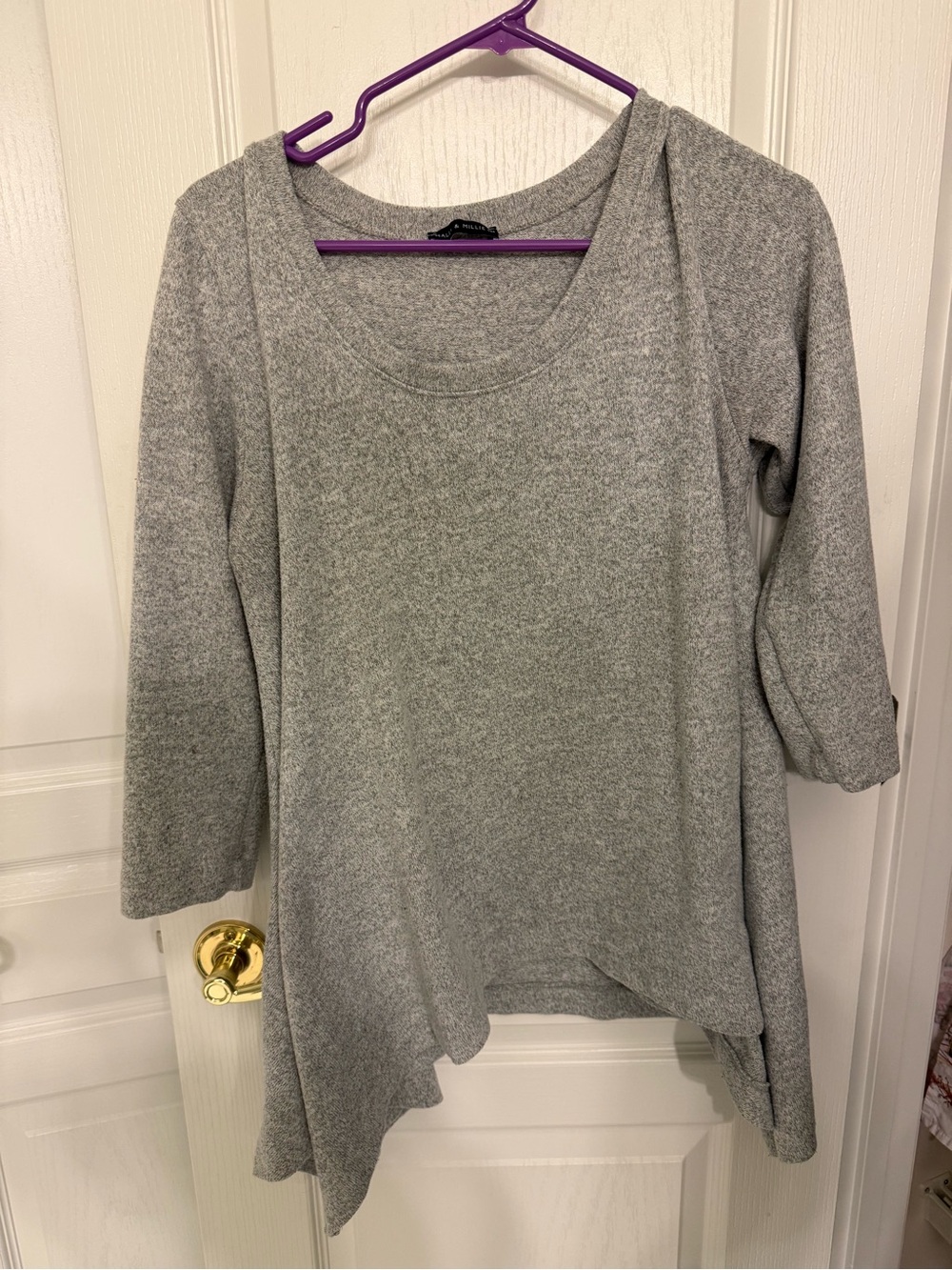 Gray Asymmetric Hem Long Sleeve Top